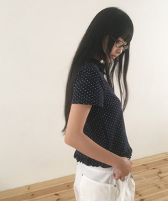 半袖Tシャツ ドットフリル半袖Tシャツ NAVY