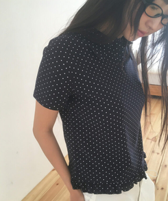 半袖Tシャツ ドットフリル半袖Tシャツ NAVY