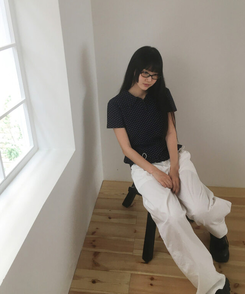 半袖Tシャツ ドットフリル半袖Tシャツ NAVY