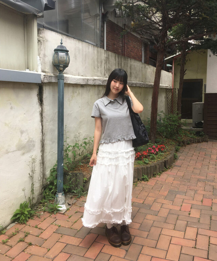 ドットフリル半袖Tシャツ GREY