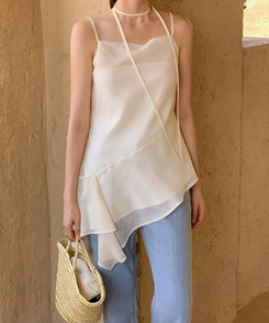 【タイ付き】シフォンビスチェブラウス IVORY