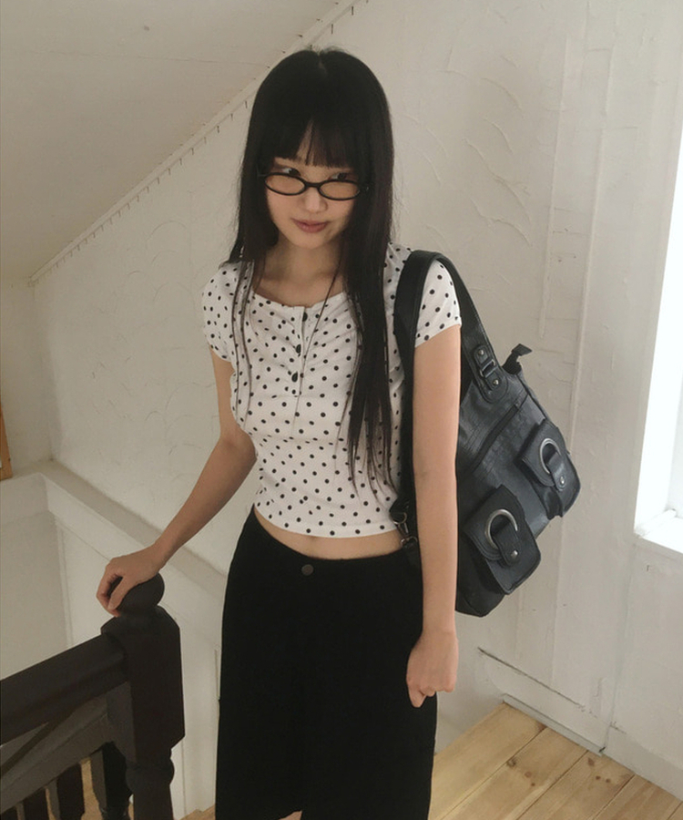 ドットボタンシャーリング半袖Tシャツ WHITE