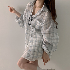 シャツ シースルーチェックシャツ WHITE