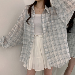 シャツ シースルーチェックシャツ WHITE