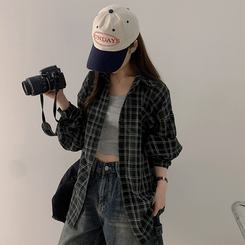 シャツ シースルーチェックシャツ KHAKI