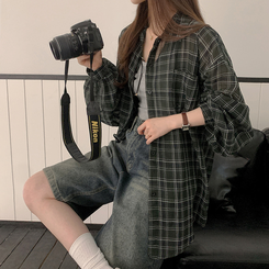 シャツ シースルーチェックシャツ KHAKI