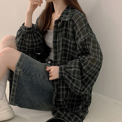 シャツ シースルーチェックシャツ KHAKI
