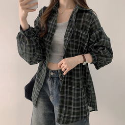シャツ シースルーチェックシャツ KHAKI