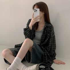 シャツ シースルーチェックシャツ KHAKI