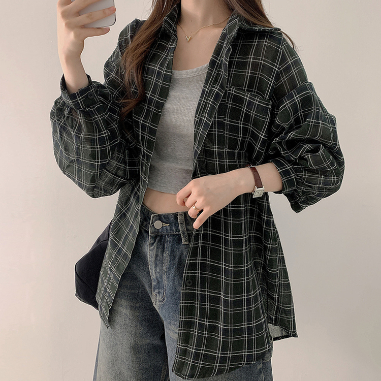 シースルーチェックシャツ KHAKI
