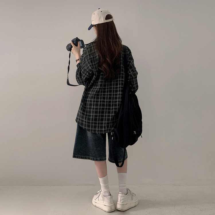 シャツ シースルーチェックシャツ KHAKI