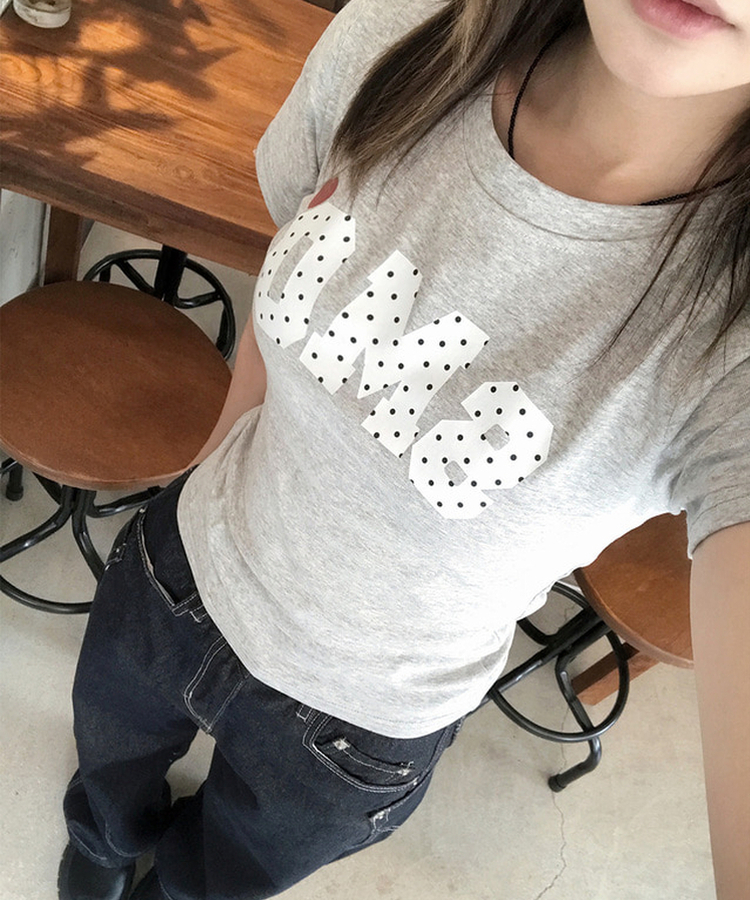 ドットレタリング半袖Tシャツ Merange Gray
