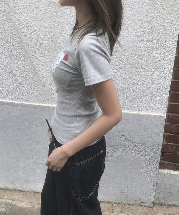 ドットレタリング半袖Tシャツ Merange Gray