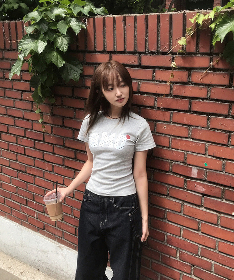 ドットレタリング半袖Tシャツ Merange Gray