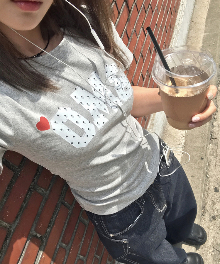 ドットレタリング半袖Tシャツ Merange Gray