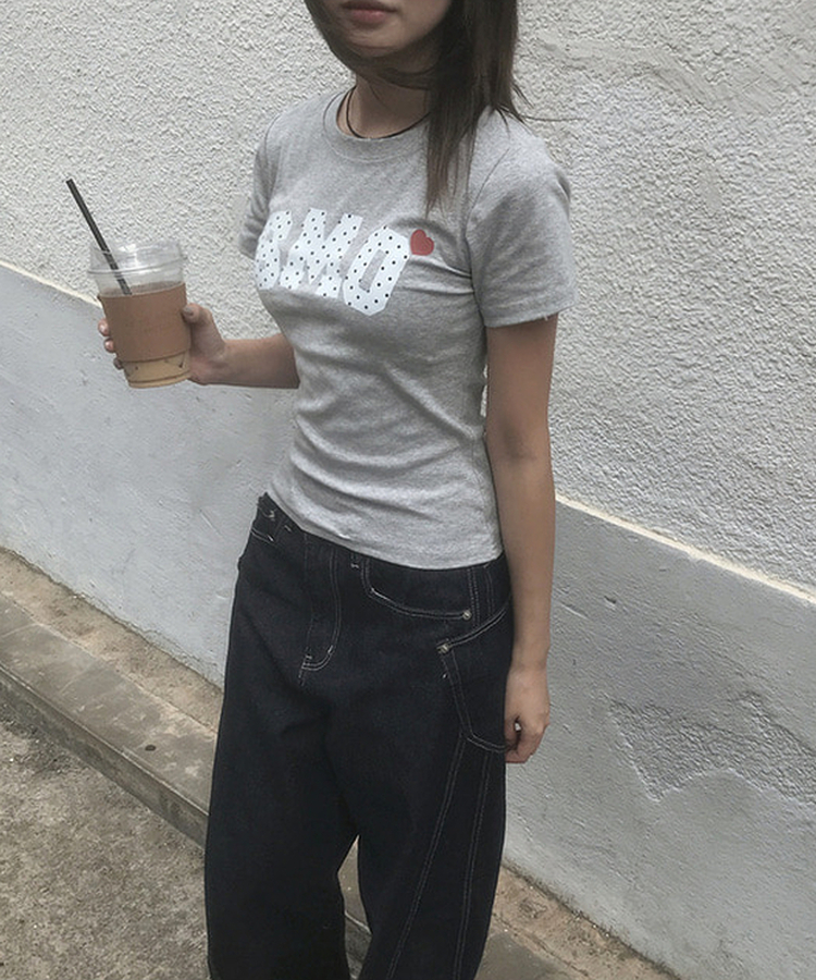 ドットレタリング半袖Tシャツ Merange Gray