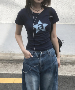 半袖Tシャツ スターレタリング半袖Tシャツ NAVY