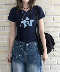 半袖Tシャツ スターレタリング半袖Tシャツ NAVY