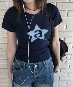 半袖Tシャツ スターレタリング半袖Tシャツ NAVY