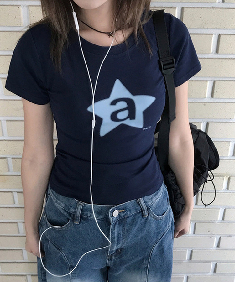 スターレタリング半袖Tシャツ NAVY