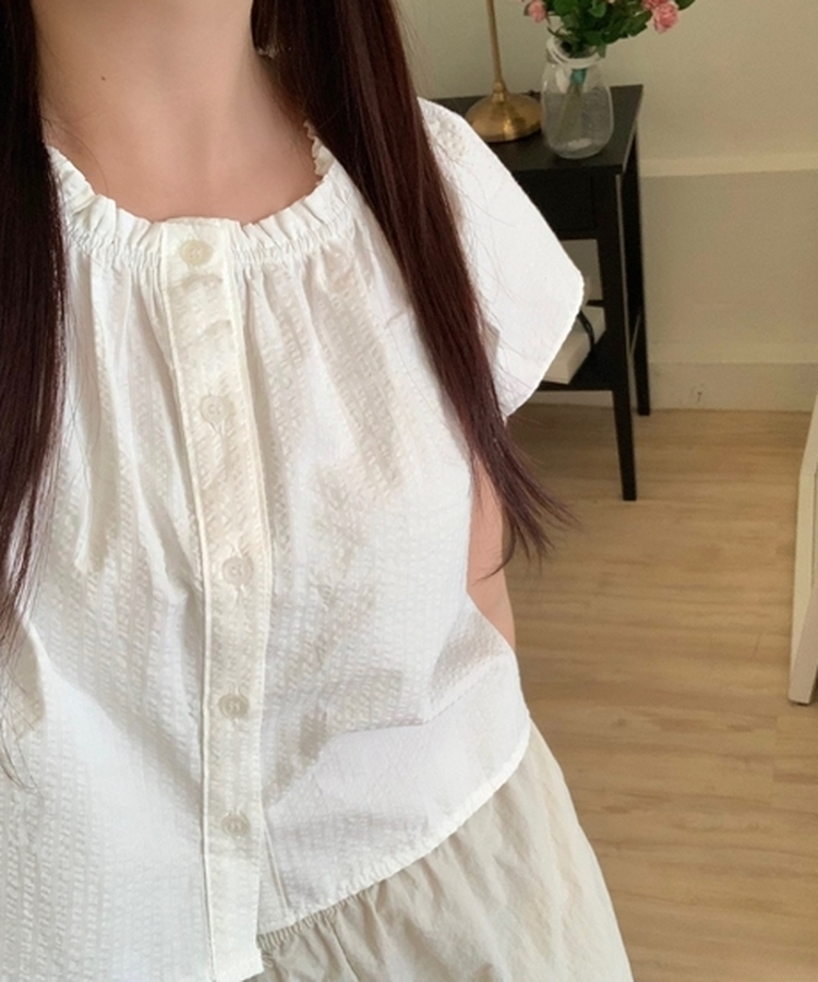 シャーリングストライプブラウス IVORY