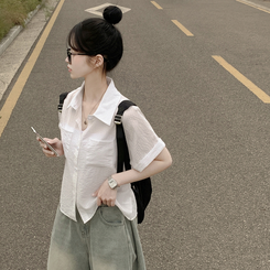 ストライプロールアップ半袖シャツ WHITE