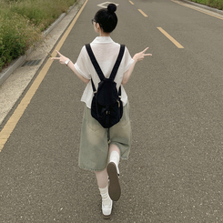 ストライプロールアップ半袖シャツ WHITE