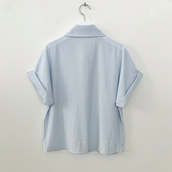 ストライプロールアップ半袖シャツ