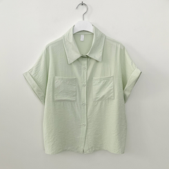 ストライプロールアップ半袖シャツ