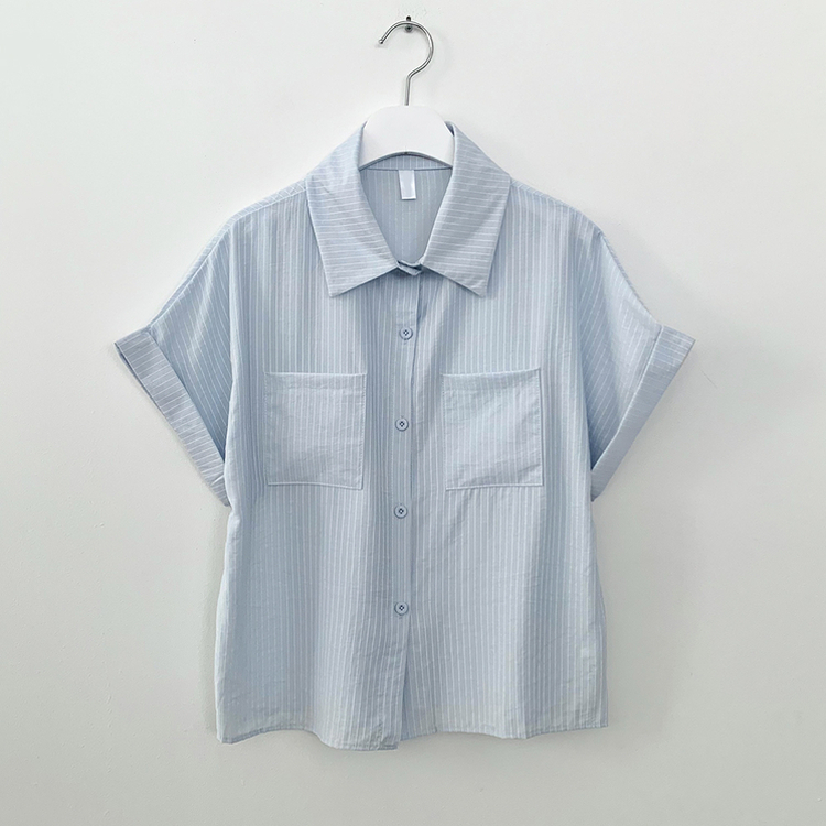 ストライプロールアップ半袖シャツ