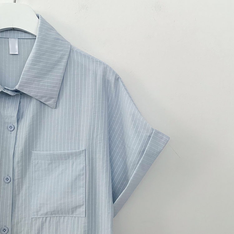 ストライプロールアップ半袖シャツ