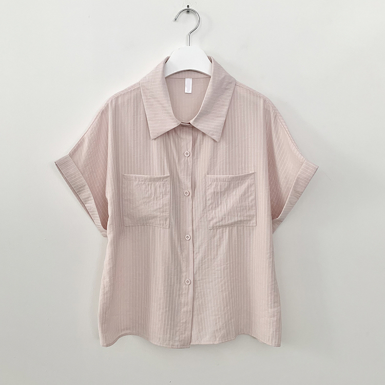 ストライプロールアップ半袖シャツ