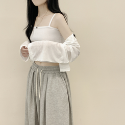 [살탐방지/시원한소재] 슬라브 은은한 시스루 버튼 라운드넥 루즈핏 크롭 긴팔 여름가디건 햇빛차단 장마룩 아이보리