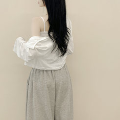 [살탐방지/시원한소재] 슬라브 은은한 시스루 버튼 라운드넥 루즈핏 크롭 긴팔 여름가디건 햇빛차단 장마룩 아이보리