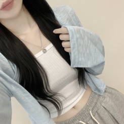 [살탐방지/시원한소재] 슬라브 은은한 시스루 버튼 라운드넥 루즈핏 크롭 긴팔 여름가디건 햇빛차단 장마룩 민트