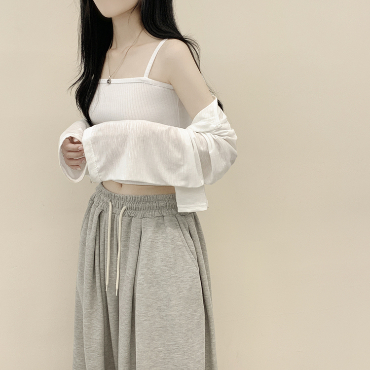 [살탐방지/시원한소재] 슬라브 은은한 시스루 버튼 라운드넥 루즈핏 크롭 긴팔 여름가디건 햇빛차단 장마룩 아이보리
