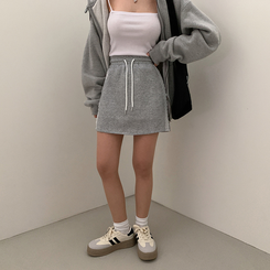 ミニスカート レースバンディングスカート GREY