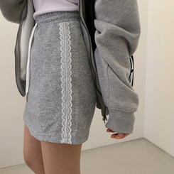 ミニスカート レースバンディングスカート GREY
