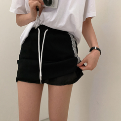 ミニスカート レースバンディングスカート BLACK