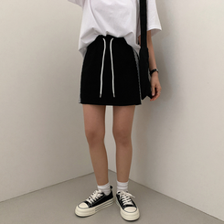 ミニスカート レースバンディングスカート BLACK