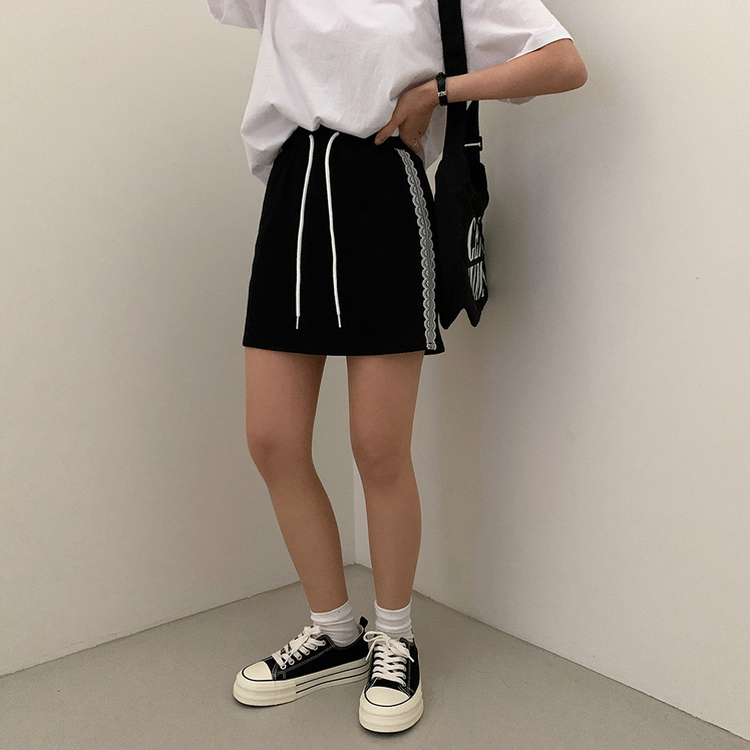 レースバンディングスカート BLACK