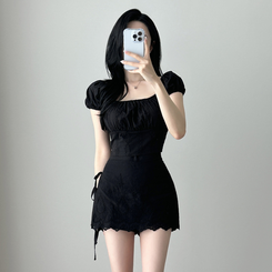 パンチングストラップミニスカートパンツ BLACK