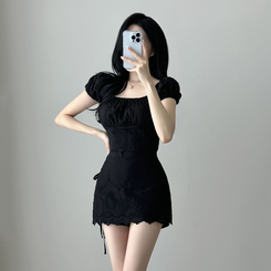 パンチングストラップミニスカートパンツ BLACK