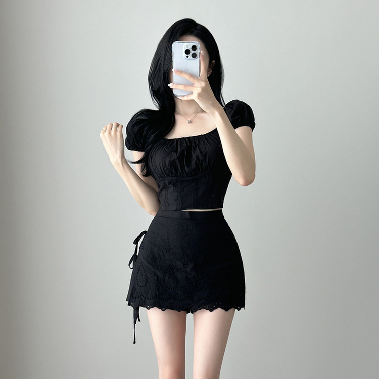 パンチングストラップミニスカートパンツ BLACK