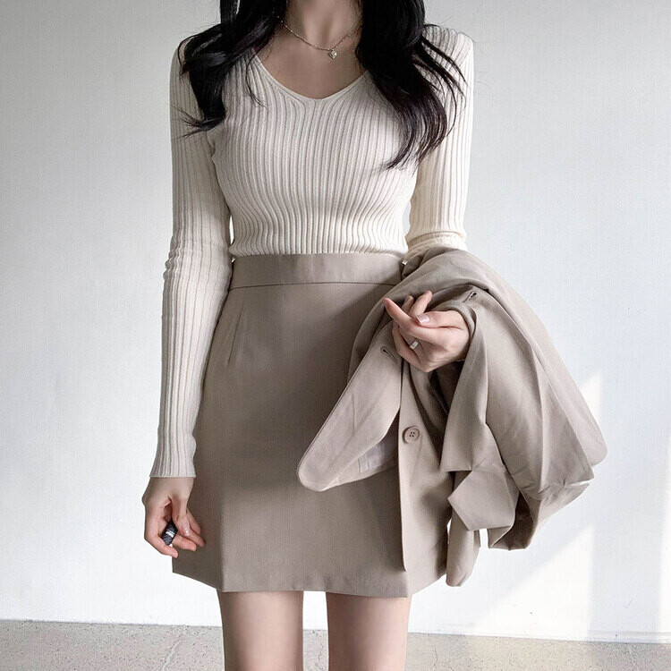 VネックリブニットTシャツ 6colors IVORY