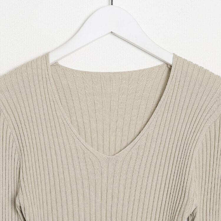 VネックリブニットTシャツ 6colors