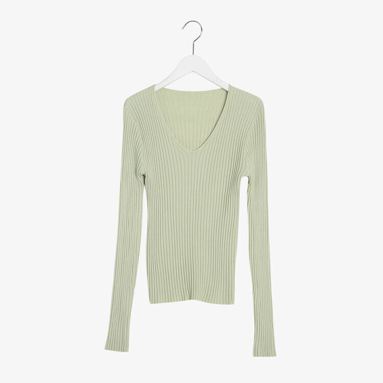 VネックリブニットTシャツ 6colors