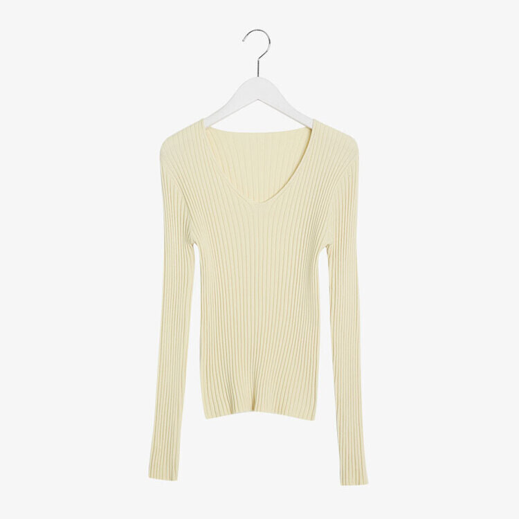 VネックリブニットTシャツ 6colors