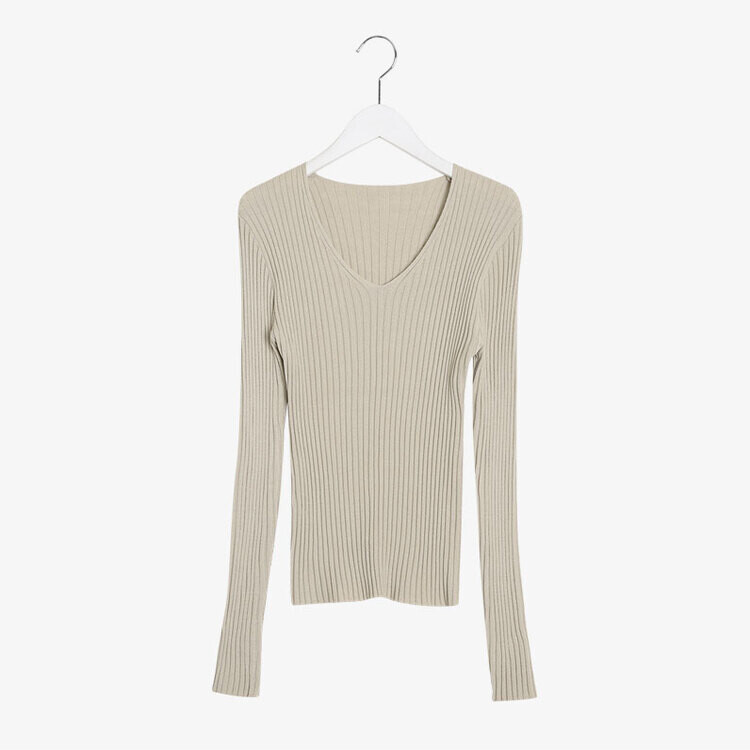 VネックリブニットTシャツ 6colors