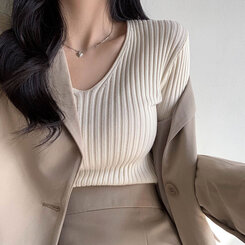 VネックリブニットTシャツ 6colors IVORY